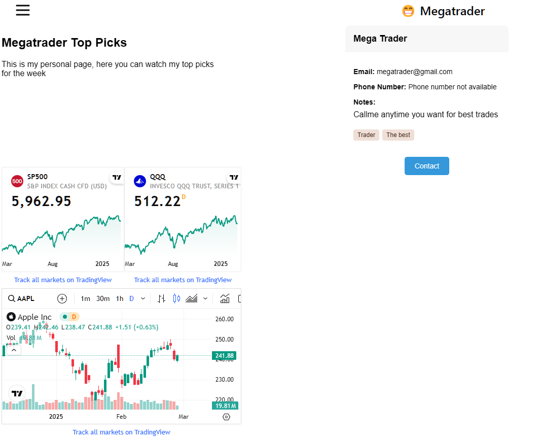 Trading Dashboard Example