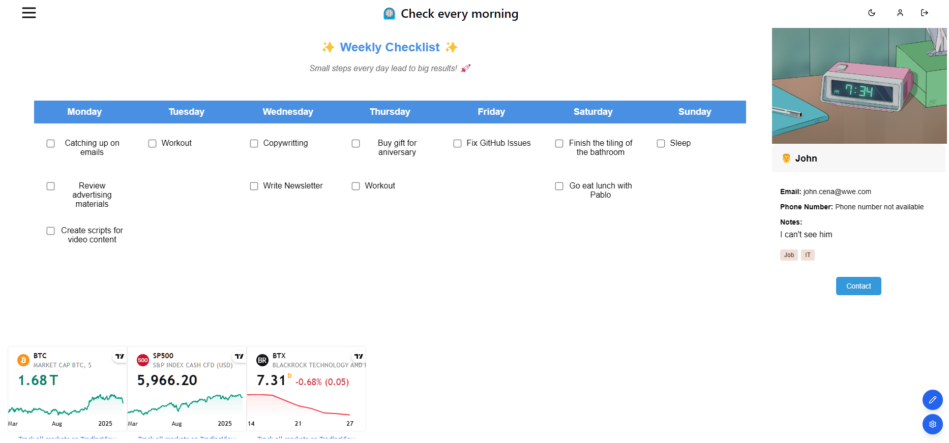 Productivity Dashboard Example